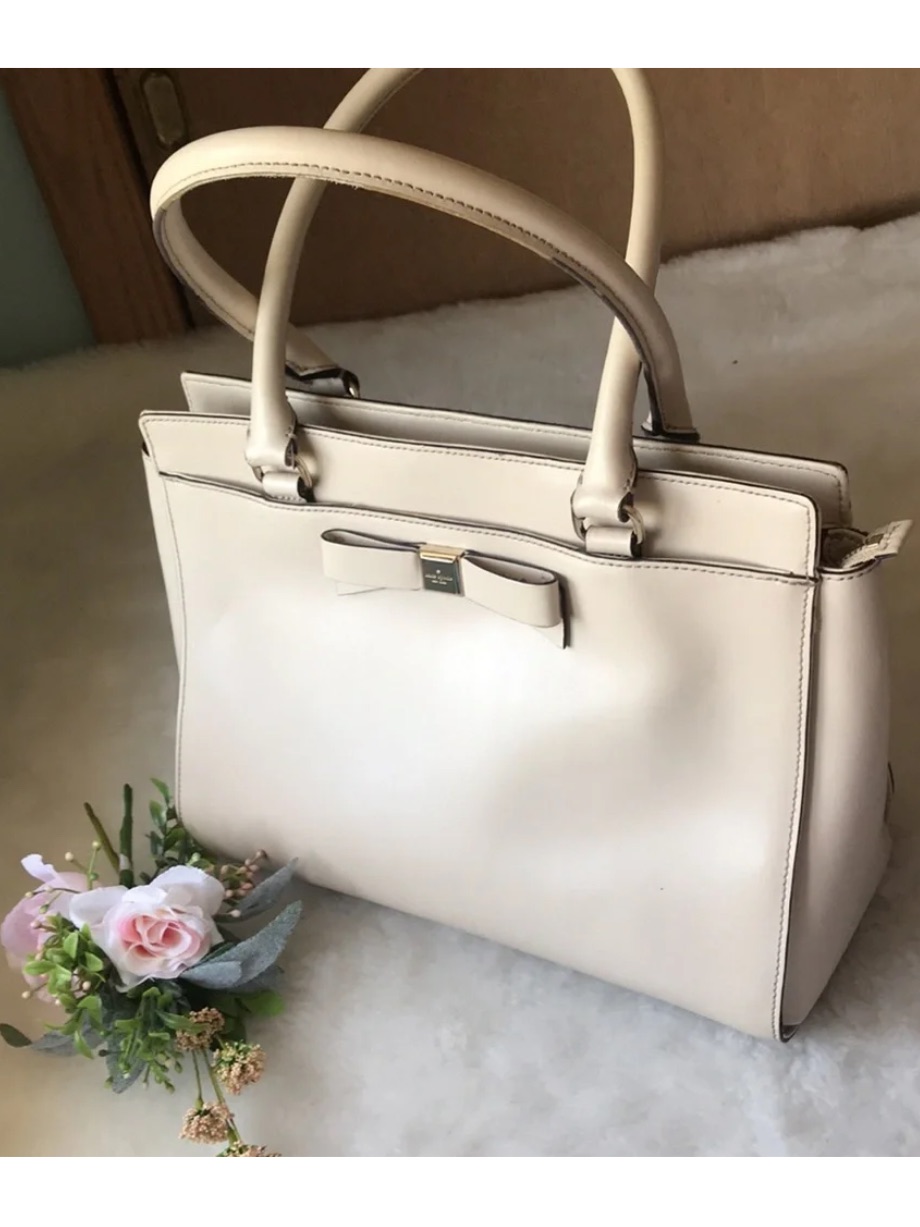 Kate Spade Jovie Cream Beige Leather Satchel Tote